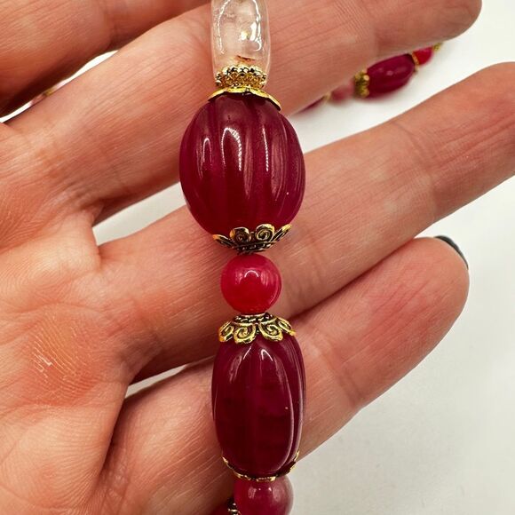30", carved Ruby, tourmaline, rose quartz and glass artisan necklace! - Picture 4 of 12